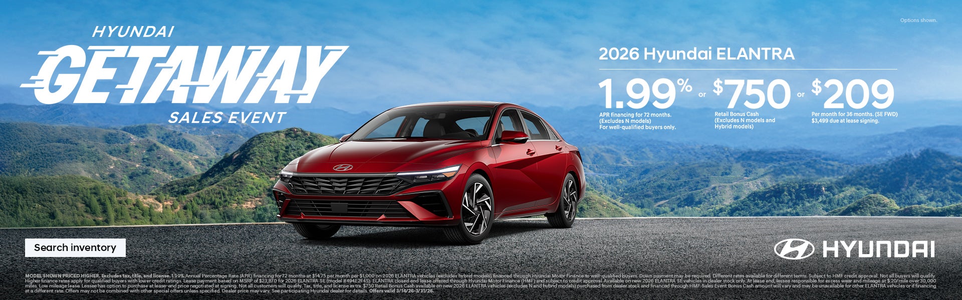 2026 Hyundai Elantra APR or Lease or Bonus Cash Offer